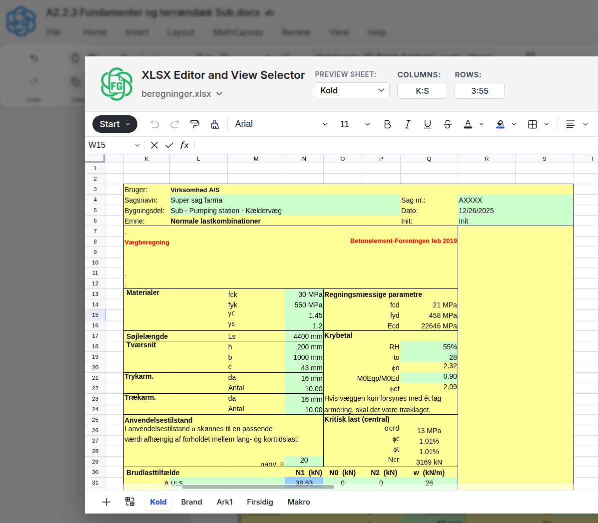 FlowSheets Excel editor with live calculations